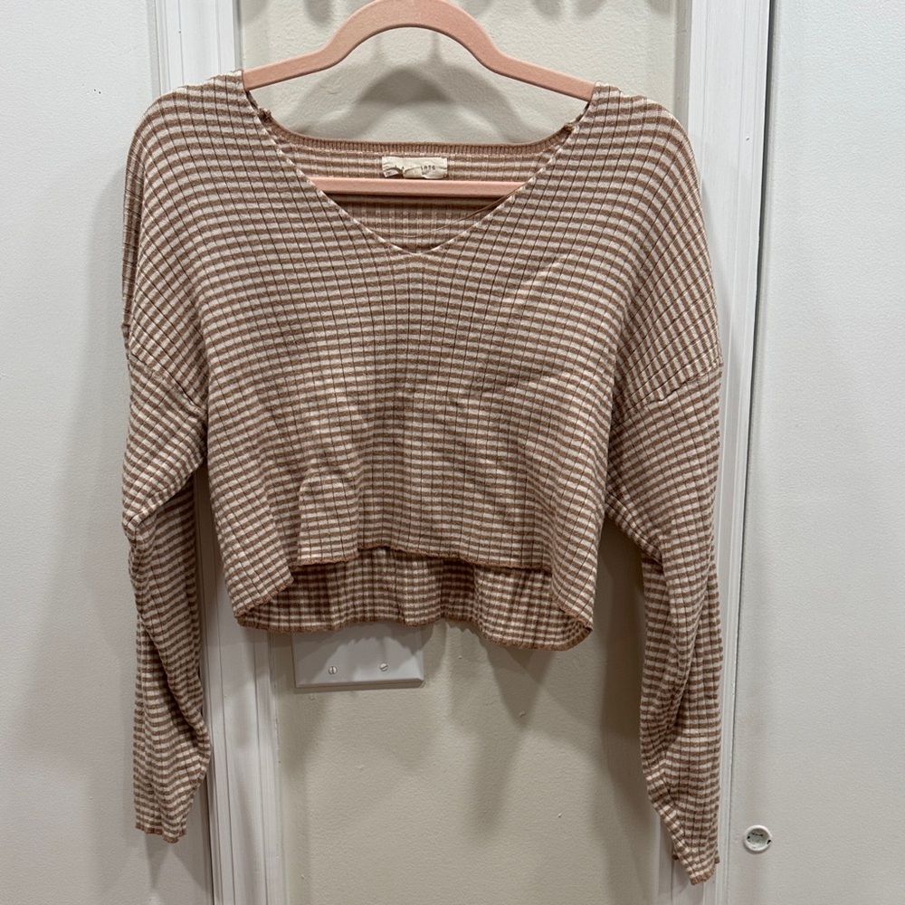 LA Hearts Tan and Cream Checkered Crop Top Sweater